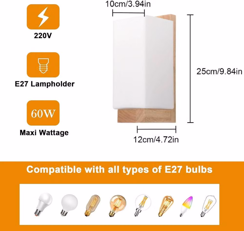 Goeco Vintage Wood Wall Light with White Glass Lampshade and LED Bulb – 3