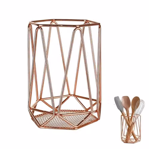 Premier Housewares Metal Utensil Holder in Copper and Pink Finish