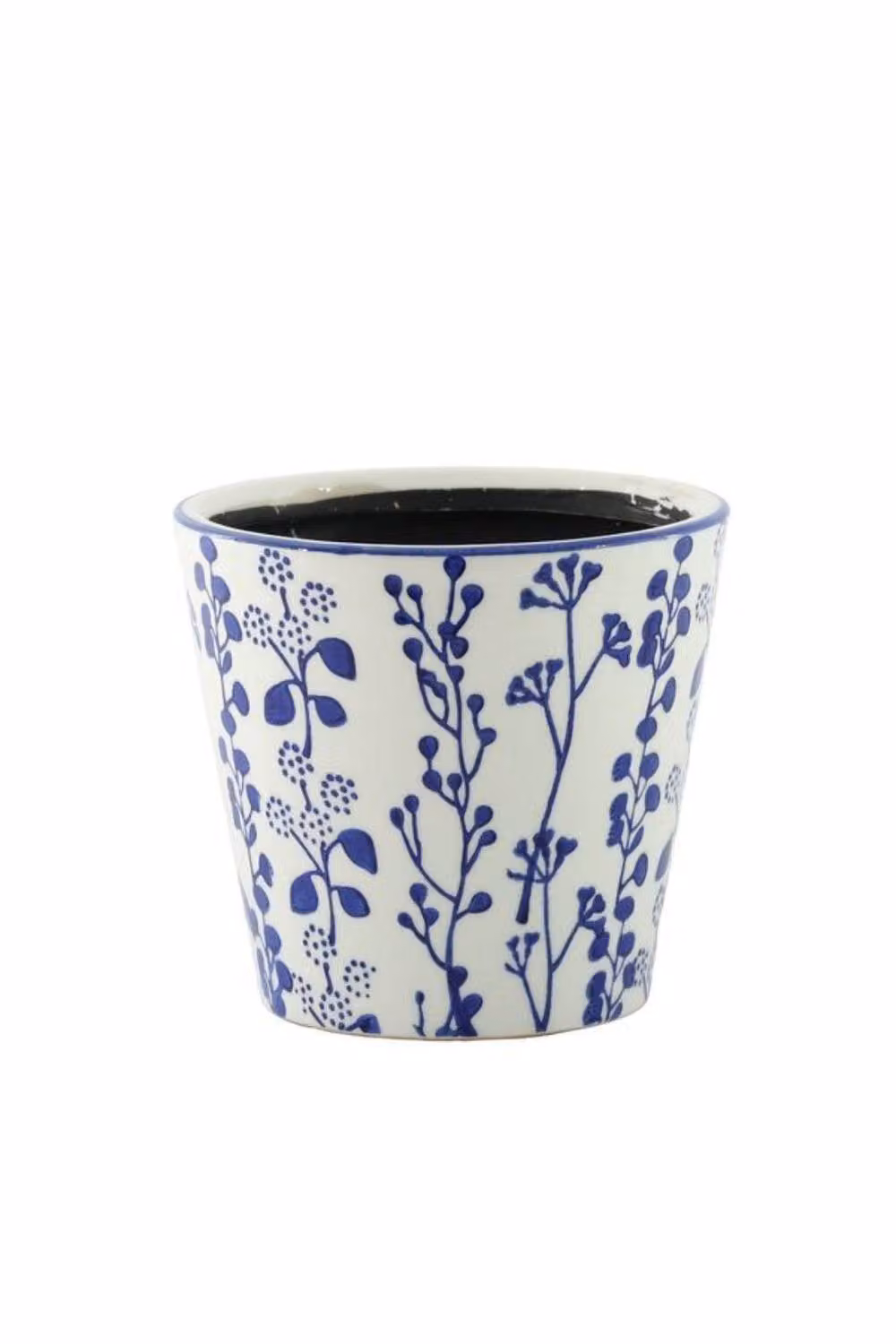 KDMD Hortus Perth Floral Ceramic Tabletop Pot in White and Blue, H: 19 cm, Dia: 20 cm – 2
