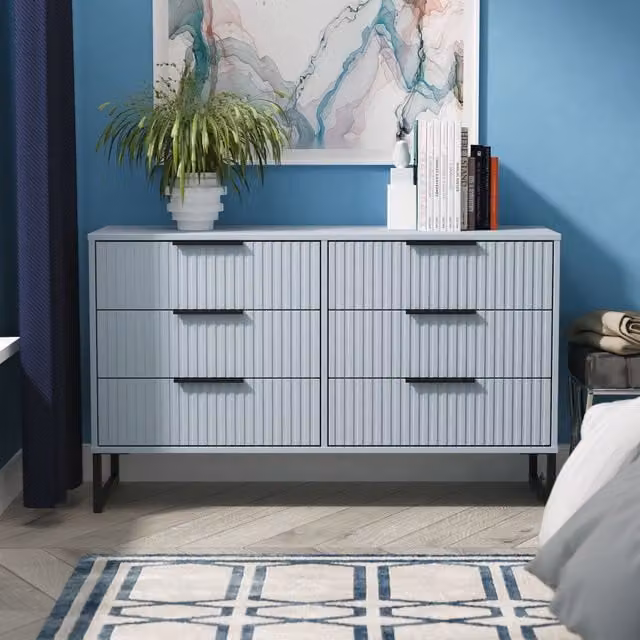 Ready Assembled 2 U Menai 6 Drawer Wide Chest in Light Blue – 1