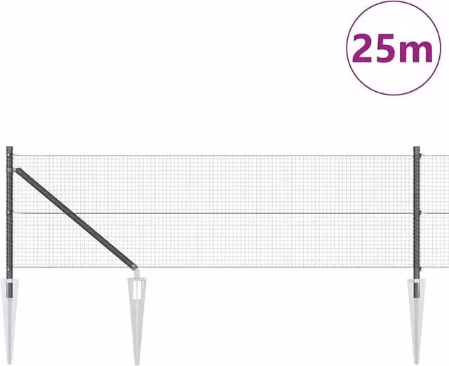 Berkfield Home Modern Welded Wire Fence with 13 Spike Posts, Grey Steel, W: 25 m, H: 0.8 m