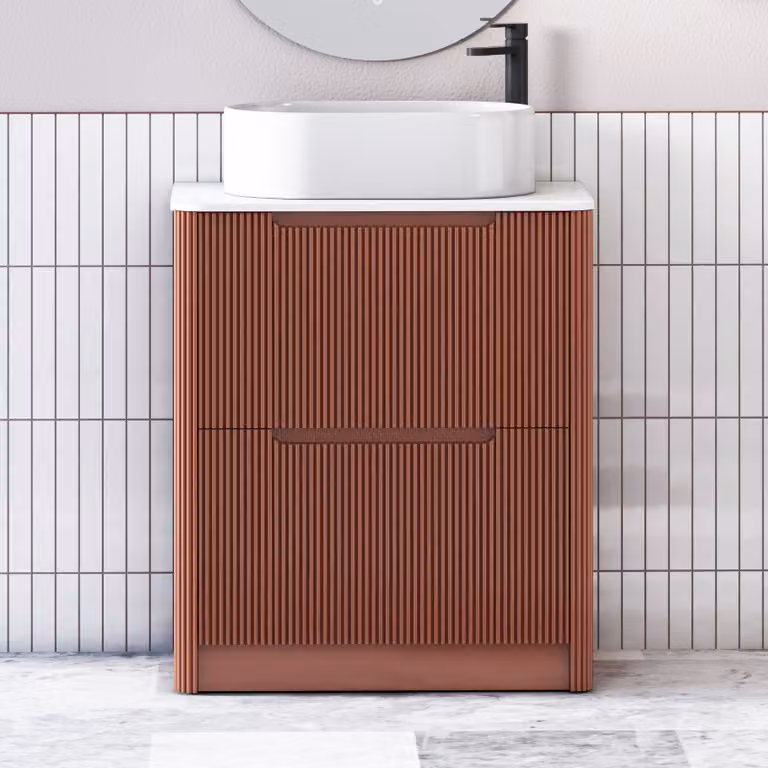 Royal Bathrooms Avenza 800mm Terracotta Clay Floor Standing Vanity Unit with 2 Drawers, White Worktop and Peak Basin