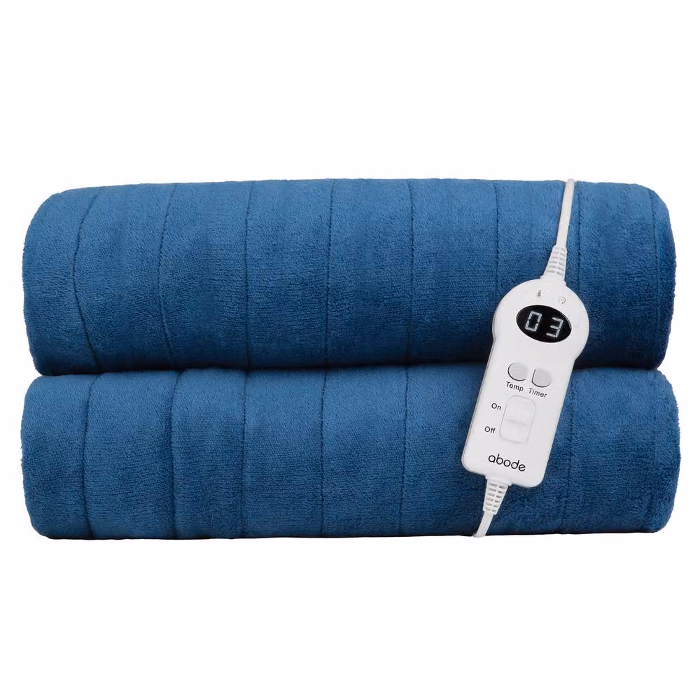 Abode Blue Microfleece Electric Heated Throw with 9 Heat Settings and Auto Shut-off – 8