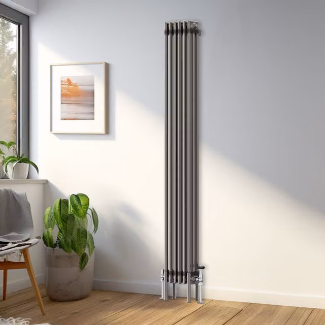 Right Radiators Traditional Triple Column Vertical Radiator in Raw Metal, H 180 cm x W 29.2 cm