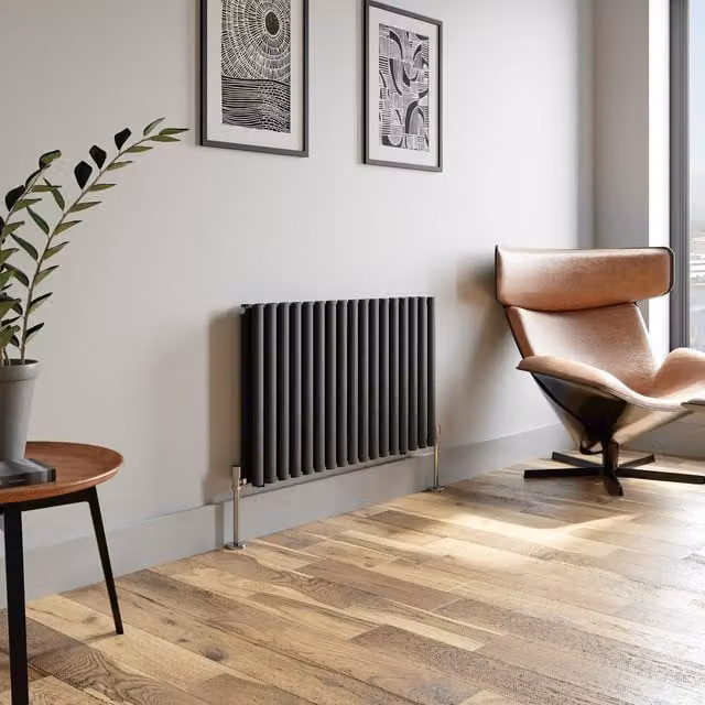 Temprazo Vertical Oval Tube Double Panel Designer Radiator in Anthracite Grey, H: 160 cm, W: 36 cm, D: 7.9 cm
