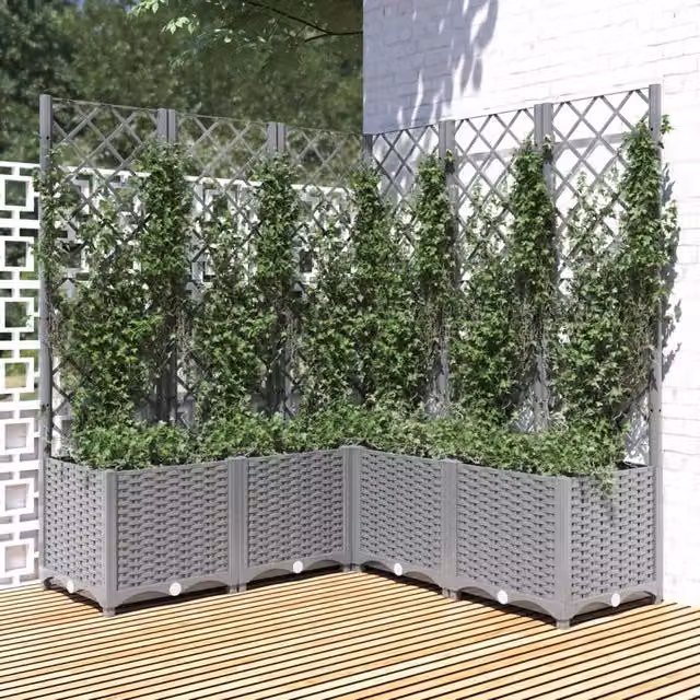 Berkfield Home Garden Planter with Trellis in Light Grey, W/D/H: 120 x 120 x 136 cm – 1