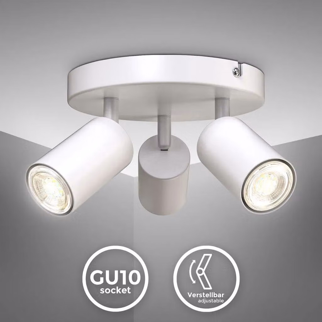 B.K.Licht White Metal Ceiling Spotlight with 3 Adjustable GU10 Sockets – 2