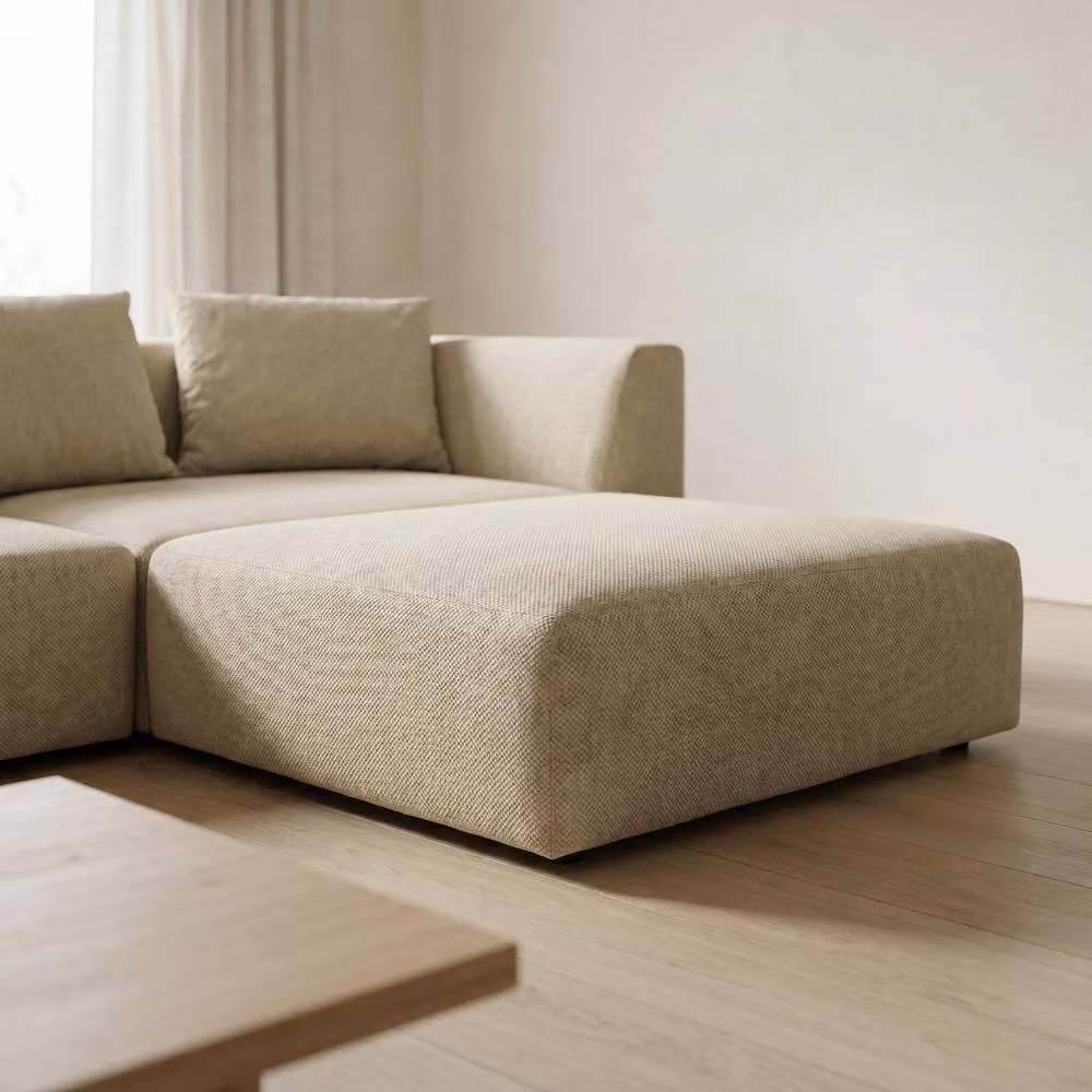 Abakus Direct Tokyo Large L-Shape Corner Sofa in Beige Basket Weave Fabric with Scatter Cushions – 2