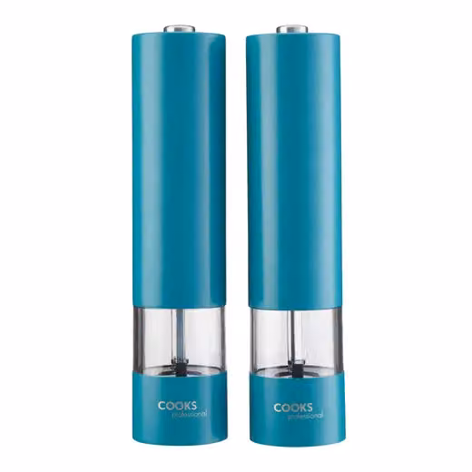 Cooks Professional Electric Salt and Pepper Mill Set with Bamboo Base in Petrol – 3