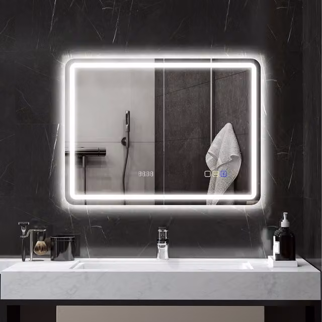 HOMCOM Illuminated Bluetooth Bathroom Mirror in Silver