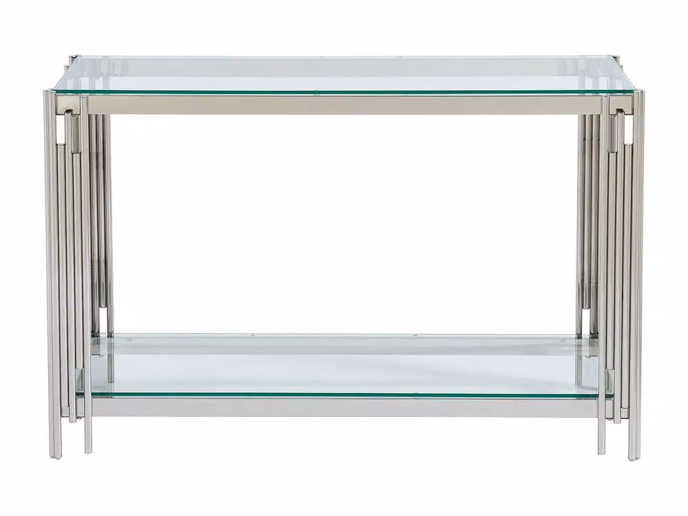 Vente-unique 1-Shelf Modern Side Table in Silver with Glass and Metal, W/D/H: 43.5 x 43.5 x 78 cm – 2