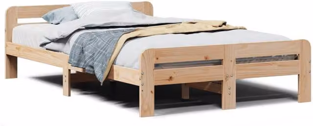 Berkfield Home Small Double Solid Wood Pine Bed Frame in Beige, W/D/H: 120 x 190 cm – 1