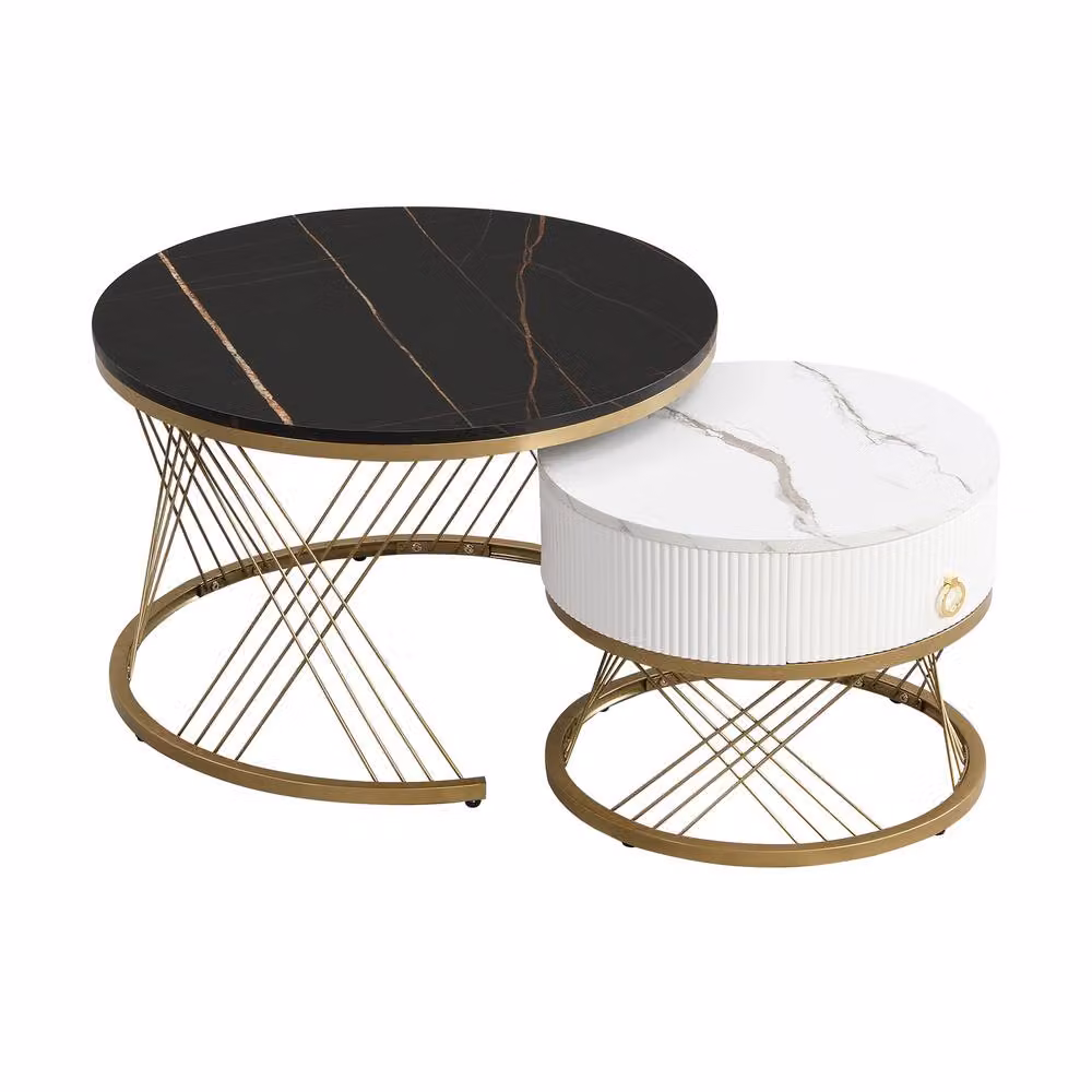 ModernLuxe Elegant Nesting Coffee Table Set of 2 with Drawer in Black and Gold – 3