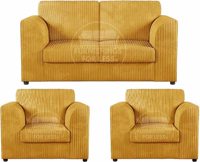 Furnishings For Less UK Luxor 3 Piece Fabric Sofa Suite in Mustard Yellow Jumbo Cord