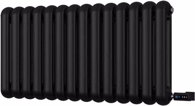 Sherwood Black Round Top 2 Column Thermostatic WIFI Electric Radiator, H: 99.3 cm, W: 50.0 cm