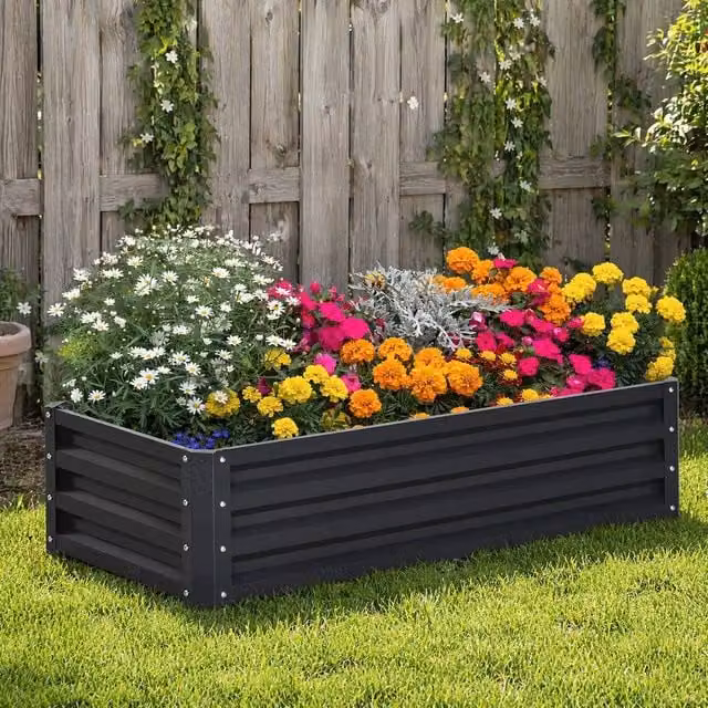 STILVORA Raised Garden Bed in Grey Steel, W/D/H: 120 x 60 x 30.5 cm