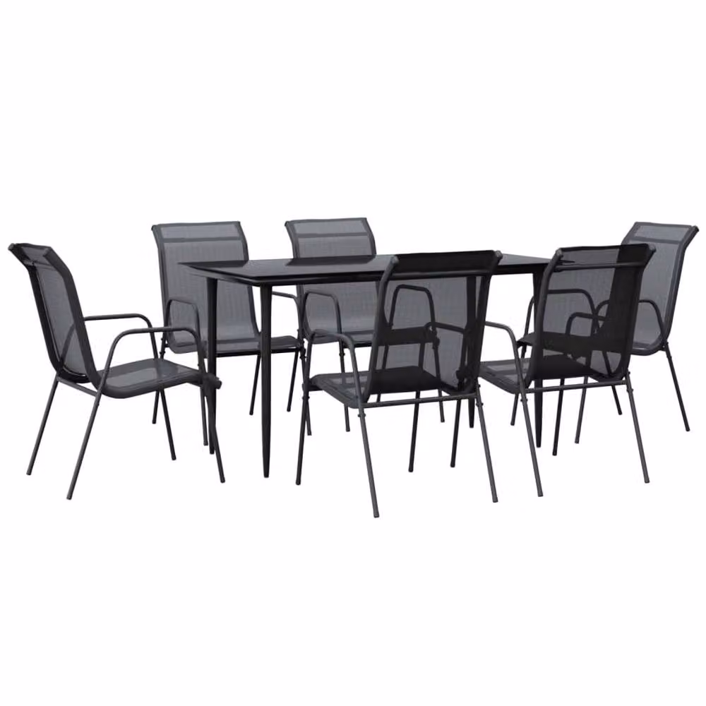 Berkfield Home 7 Piece Garden Dining Set in Black Steel and Textilene – 2