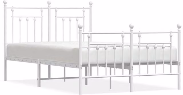 Berkfield Home Metal Bed Frame with Headboard and Footboard in White, W/D/H: 120 x 200 cm