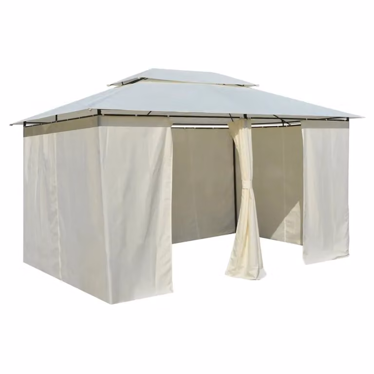 Berkfield Home Garden White Hip Marquee with Curtains W: 4 m, D: 3 m, H: 3 m