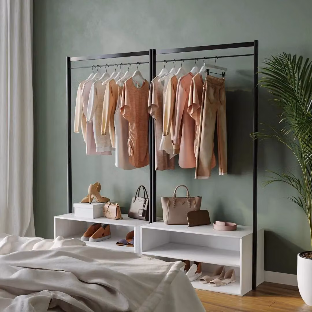 EONLION Modern Wooden Coat Rack with Shelf and Metal Hanging Rail in White – 2