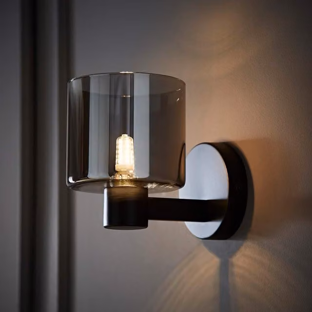 ValueLights Demi Pair of Smoked Glass LED Wall Lights in Black – 1