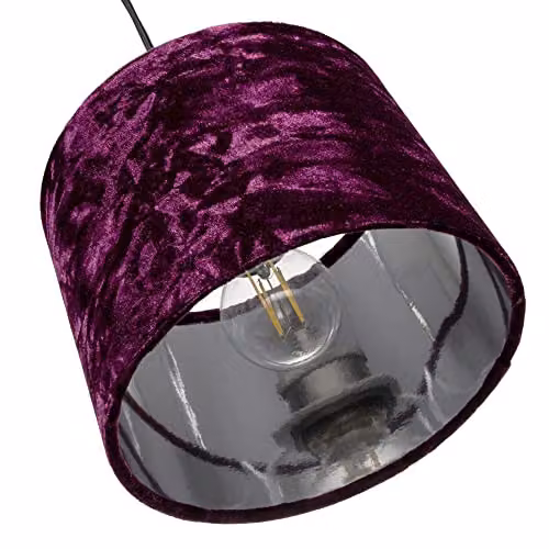 Happy Homewares Modern Purple Crushed Velvet Circular Drum Lampshade with Silver Inner – 3