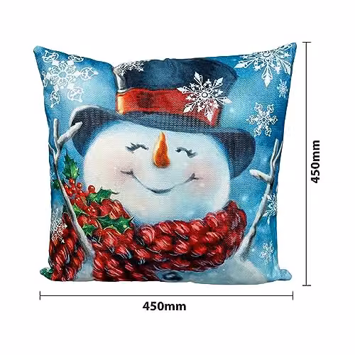 Xmas Haus Christmas Themed Square Pillow Cushion with Washable Linen Covers and Hollow Fibre Filling, Multicolour, W/D/H: 45 x 45 x 4.5 cm – 2