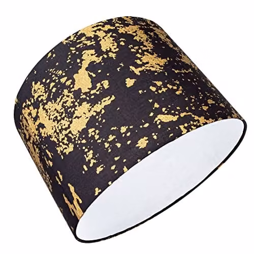 Happy Homewares Modern Round Black Cotton Fabric Lamp Shade with Gold Foil Design, Diameter: 30 cm – 4