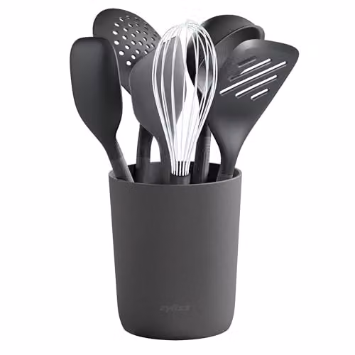 Zyliss 7 Piece Heat Resistant Grey Plastic Kitchen Utensil Set with Round Holder