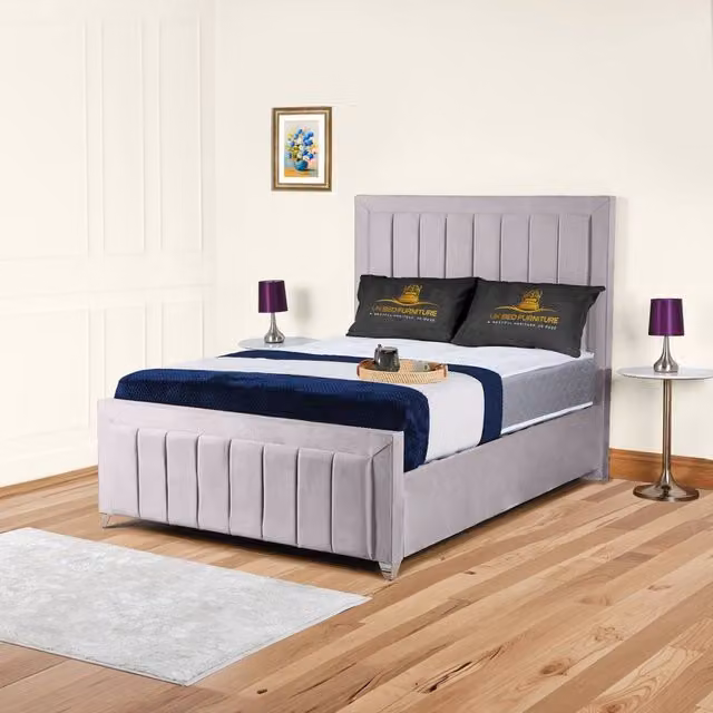 UK Bed Furniture Siarra Ottoman Gas Lift Upholstered Bed in Silver, Super King