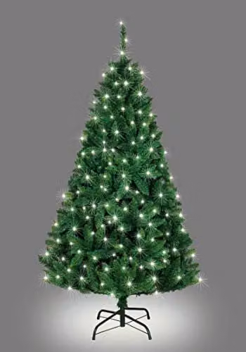 Shatchi 7ft Imperial Pine Artificial Christmas Tree with White LEDs in Green – 1
