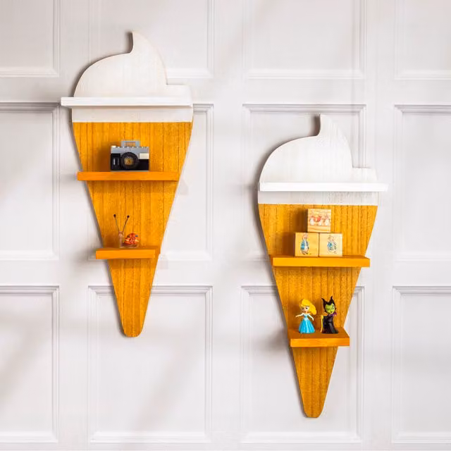 Marco Paul Wall Mounted Wood Ice Cream Floating Shelves with Back Panel in White and Brown