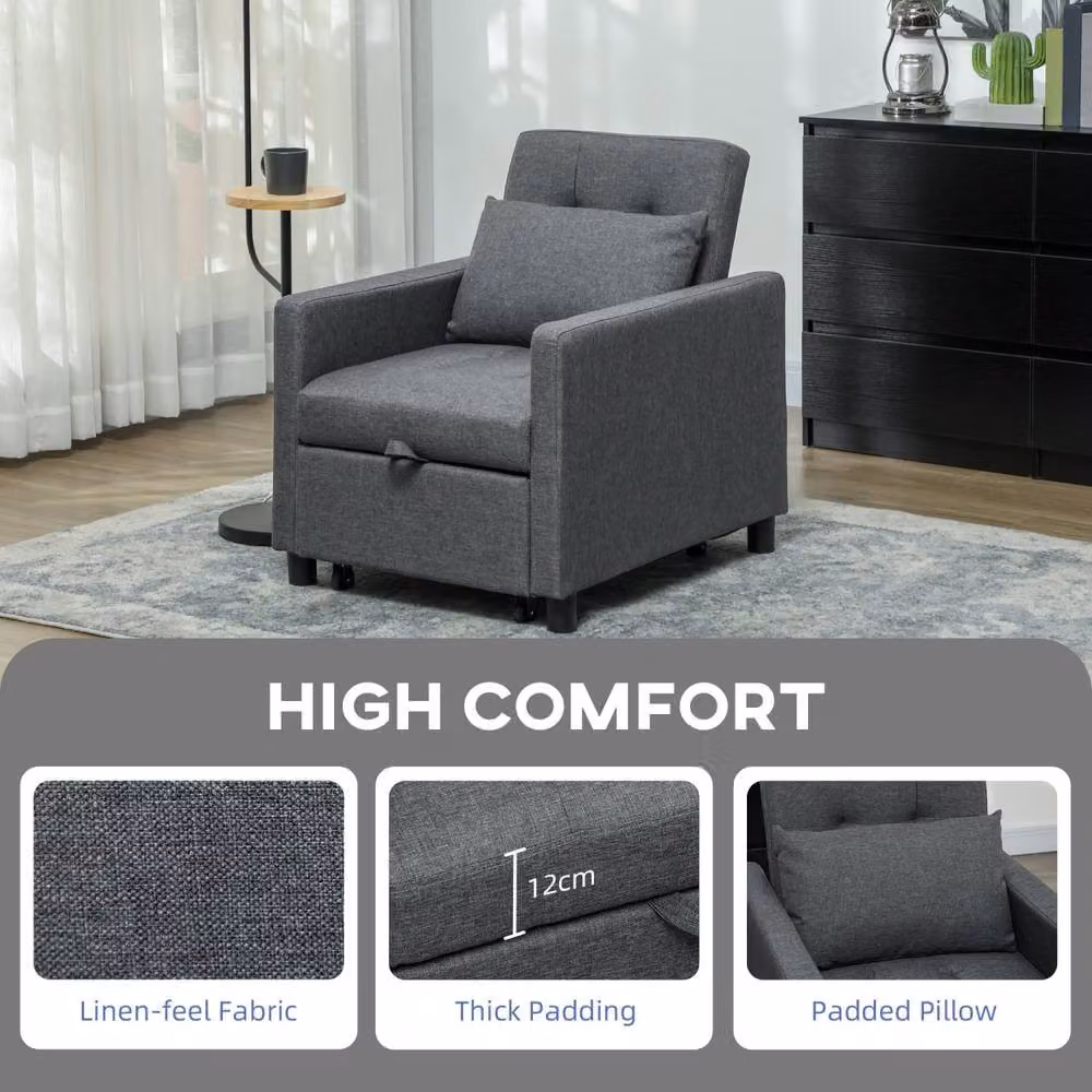 Wyld Haus Loco Suro 3 in 1 Convertible Chair Bed in Dark Grey with Adjustable Backrest and Solid Wood Frame – 5