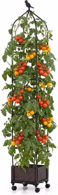 Kelvenix Self-Watering Extra-Tall Tomato Planter with Wheels in Dark Brown