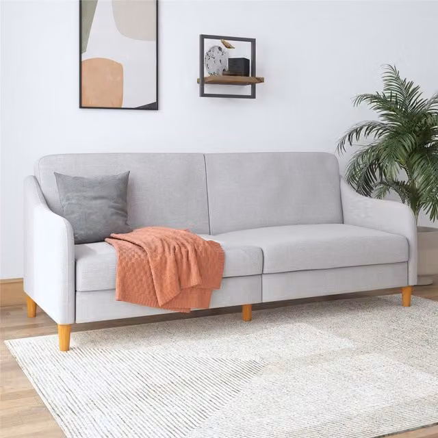 Dorel Home Jasper Mid-Century Coil Sofa Bed in Grey Fabric