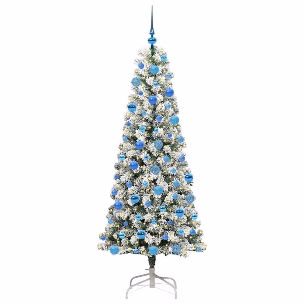 Berkfield Home Artificial Hinged Christmas Tree in Green and White, Height: 180 cm – 2