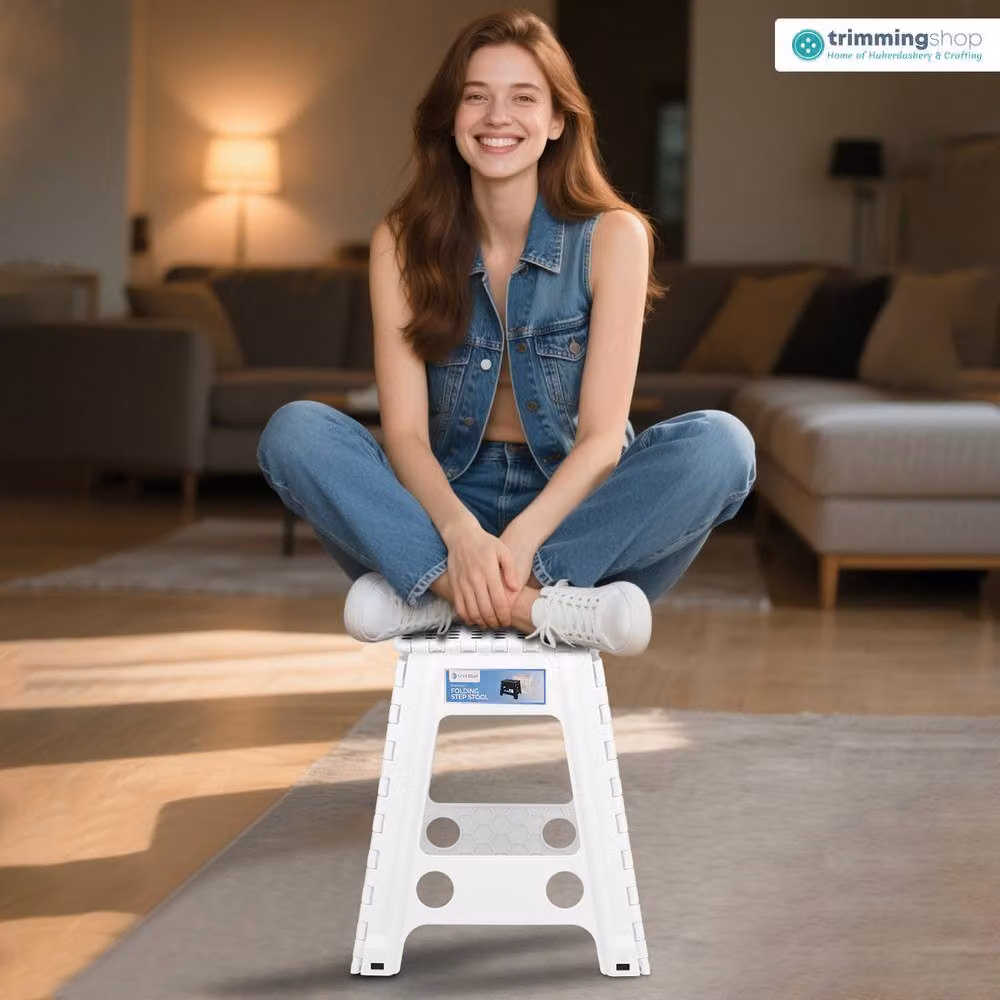 Neel Blue White Folding Step Stool with Anti-Skid Rubber Feet, W/D/H: 45.72 x 28.5 x 40.5 cm – 4
