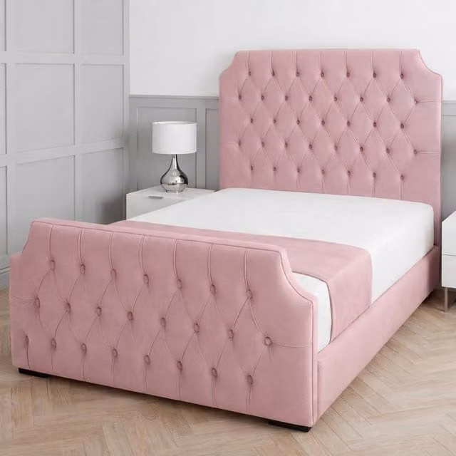 Living Comfort Bedz Westminster Single Upholstered Velvet Gas Lift Storage Bed in Pink, W/D/H: 90 x 190 cm