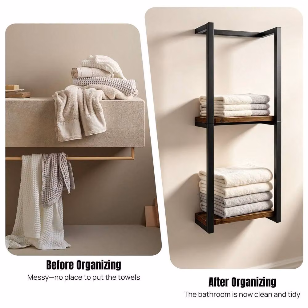 KORVIXA Wall Mounted Black Metal Towel Rack for Bathroom, W: 60 cm, H: 75 cm – 3