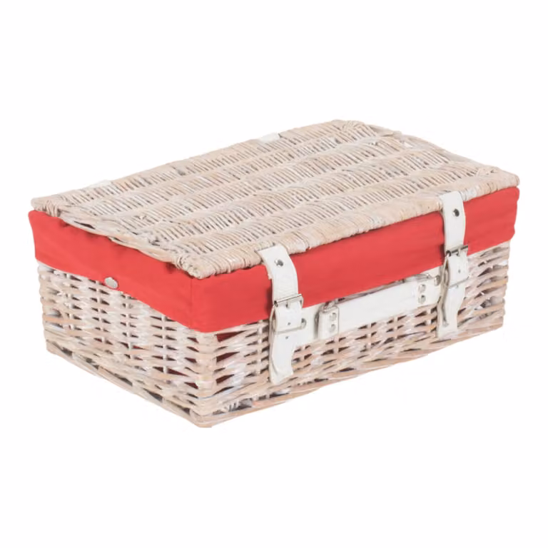 Red Wicker Picnic Basket with White Cotton Lining, 35 cm