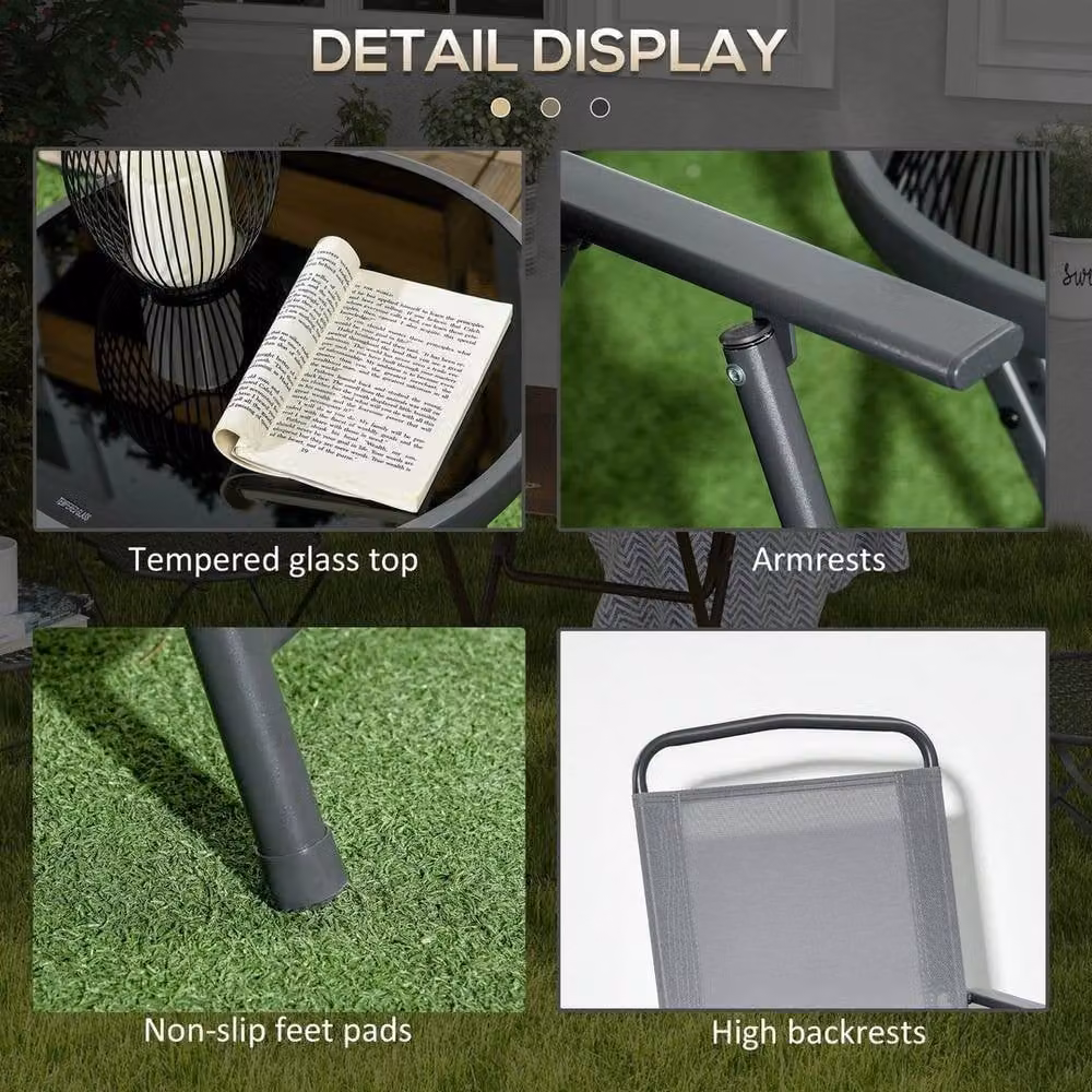NESTLUNE Grey Patio Bistro Set with Folding Chairs and Round Coffee Table – 3