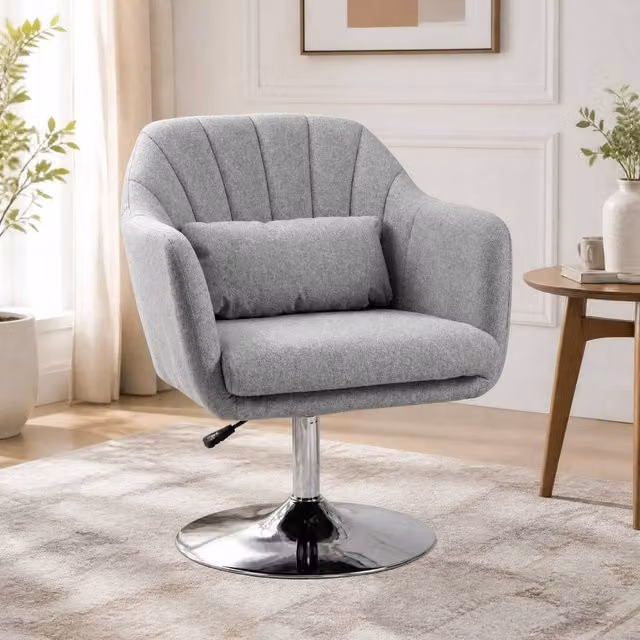 STILVORA Grey Fabric Vanity Chair with 360 Degree Swivel and Metal Base – 1