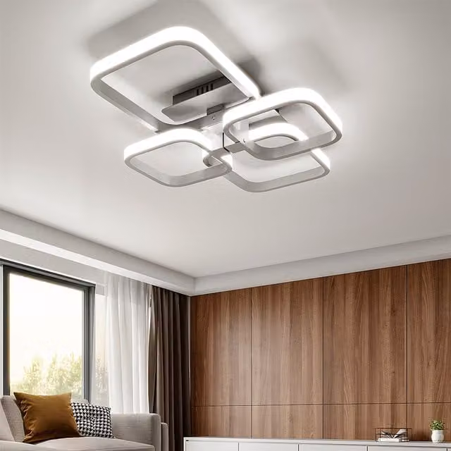 Livingandhome Minimalist White Metal Square Ceiling Chandelier Light 60W