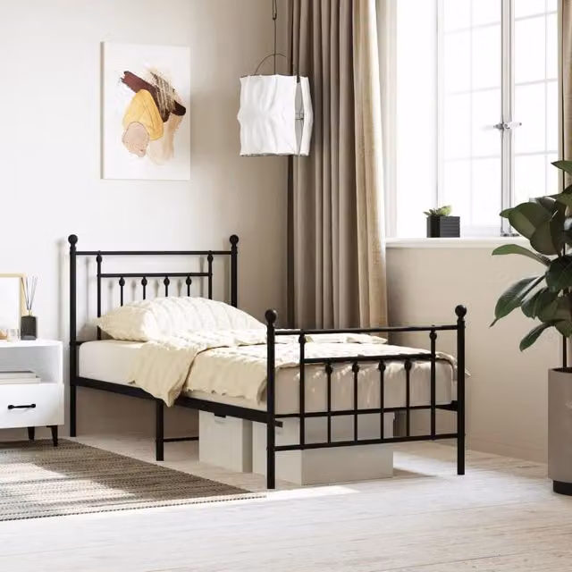 Berkfield Home Metal Bed Frame with Footboard, Black, W: 80 cm, L: 200 cm – 1