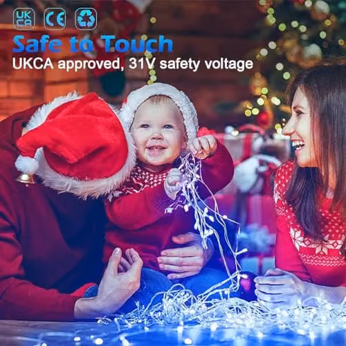 Shatchi 240 LED Icicle Christmas Lights in Blue and White with Timer and Waterproof IP44 Rating – 4
