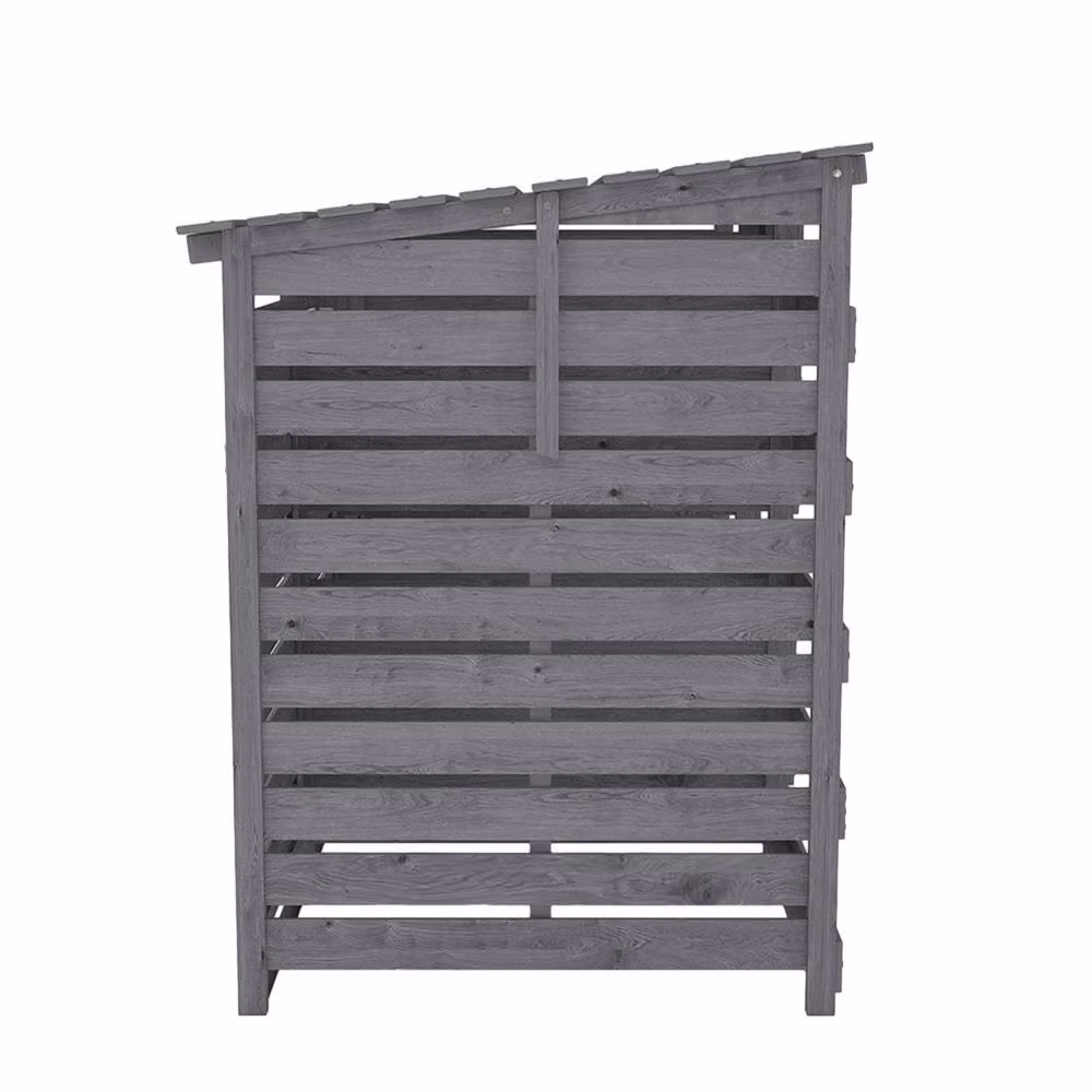 Living and Home Grey Weatherproof 3-Bin Garbage Shed with Sloped Roof, Solid Spruce Construction – 5