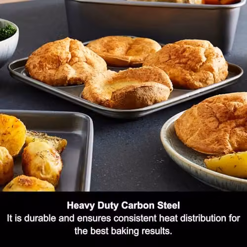 Morphy Richards Grey Non-Stick Carbon Steel Muffin Tray, W/D/H: 29.5 x 23.0 x 2.75 cm – 2
