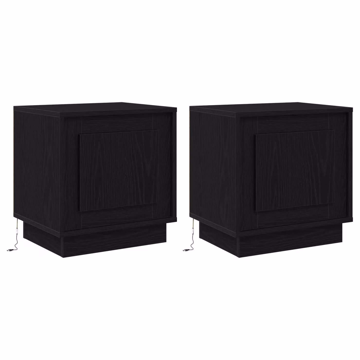 Berkfield Home Set of 2 Modern Black Oak Bedside Cabinets with Integrated LED Lights, W/D/H: 44 x 34 x 45 cm – 2