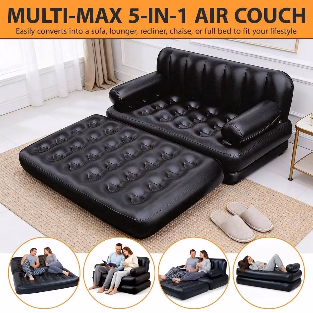 EONLION 5 in 1 Inflatable Double Sofa Lounger in Black, W/D/H: 100 x 200 cm – 2