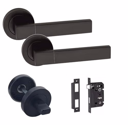 Golden Grace Capri Bathroom Door Handles Pack in Matt Black Finish